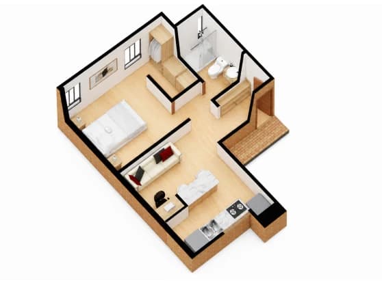 Plano isométrico del apartamento de 40,52 m² · Una habitación